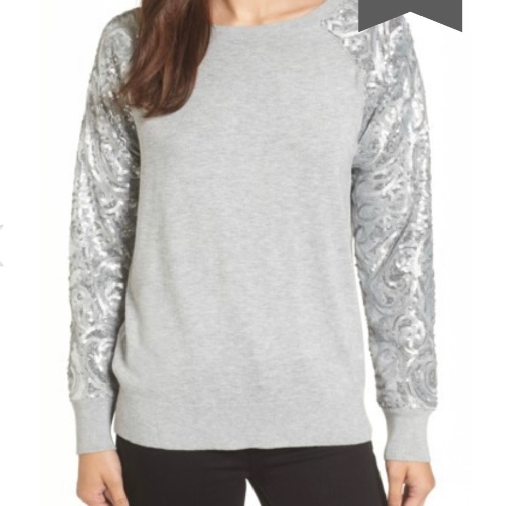Halogen Sequin Sleeve Sweatshirt